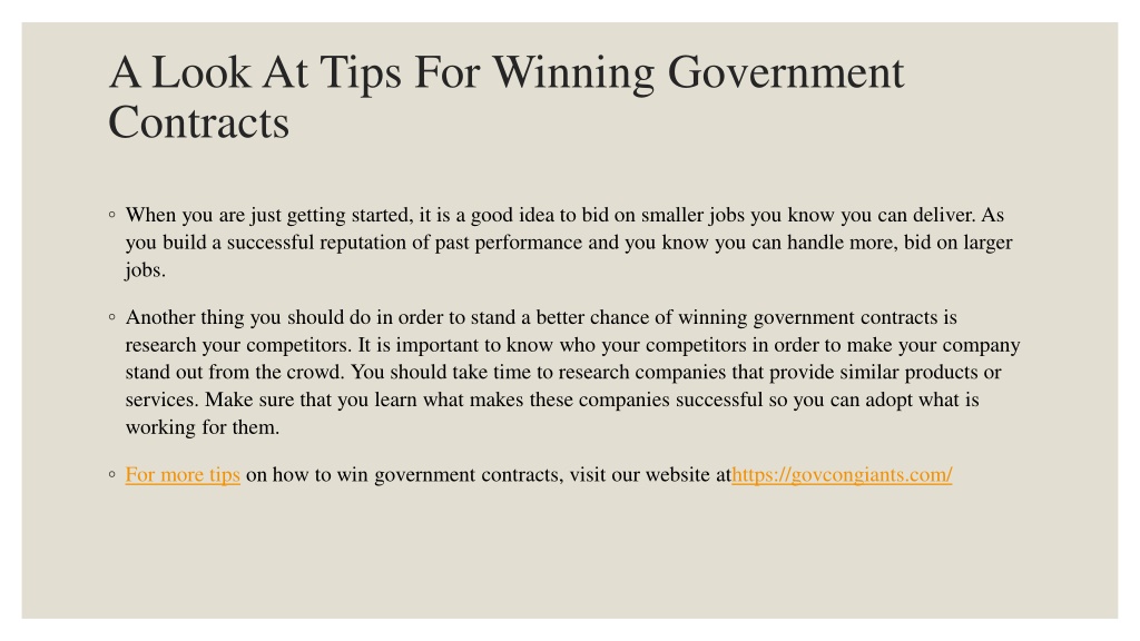 PPT - A Look At Tips For Winning Government Contracts PowerPoint ...