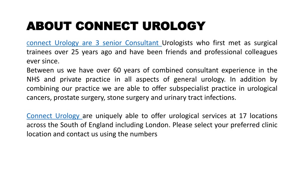 Ppt Best Urologist In London Connect Urology Powerpoint