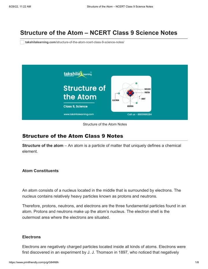 structure of atom class 9 project file ppt