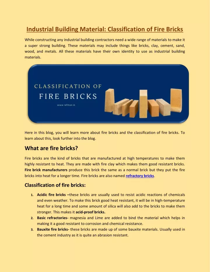 PPT Industrial Building Material Classification of Fire Bricks