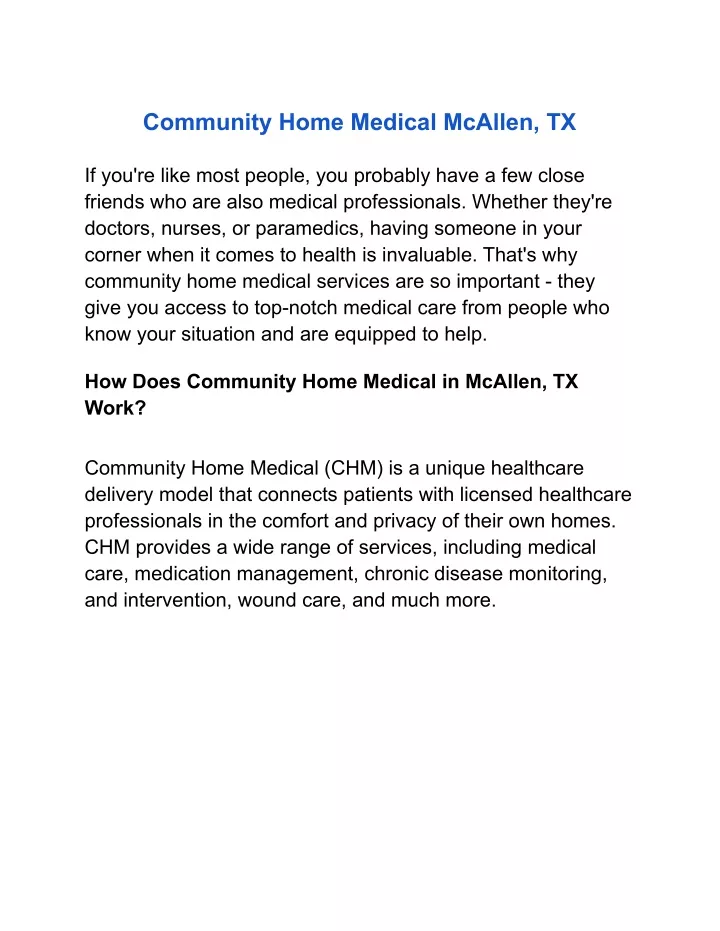 Community Home Medical Mcallen Tx N 