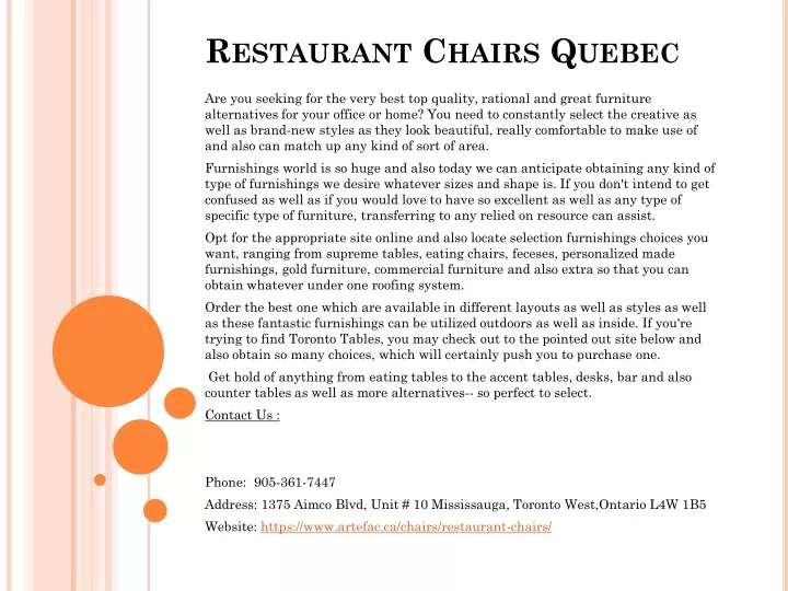 PPT Restaurant Chairs Quebec PowerPoint Presentation, free download