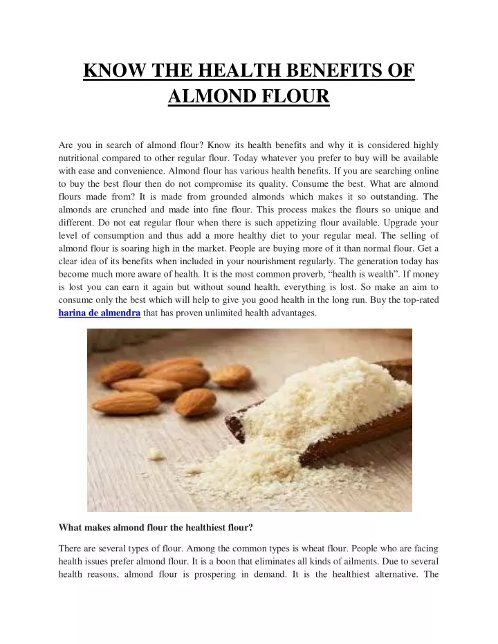 PPT harina de almendraguest blogKNOW THE HEALTH BENEFITS OF ALMOND