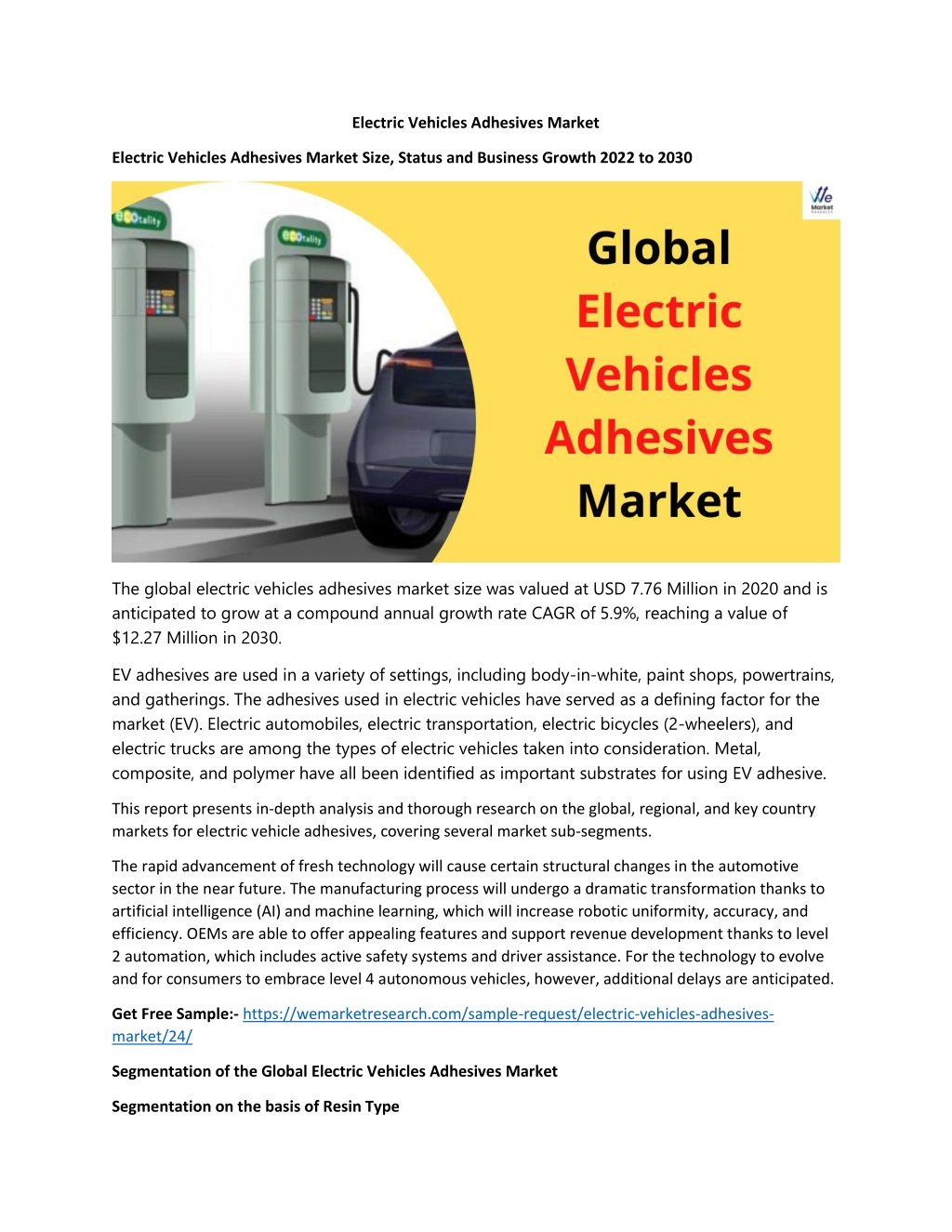 PPT Electric Vehicles Adhesives Market Size, Status and Business