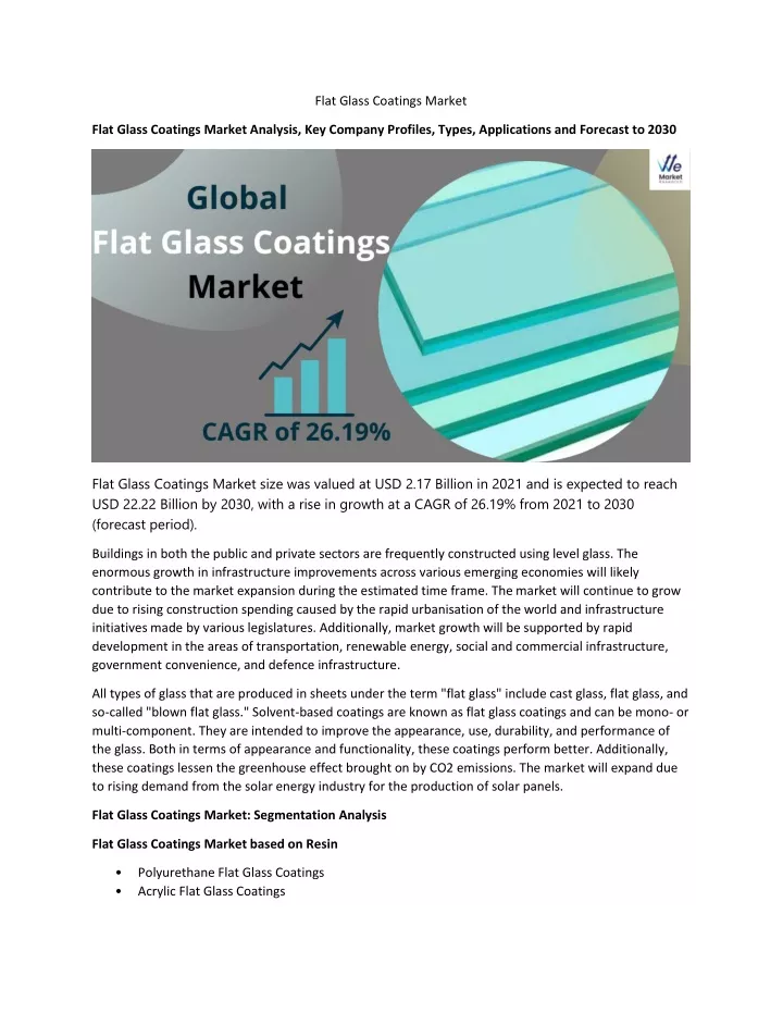 PPT Flat Glass Coatings Market 2022 Key Players Data and Industry