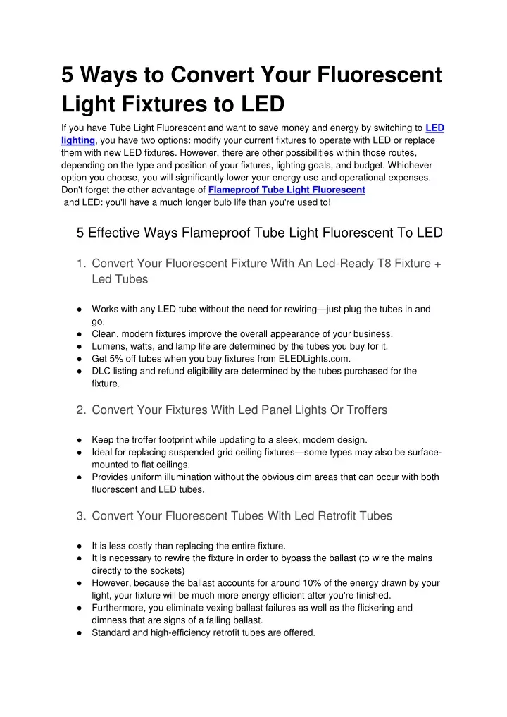 PPT - 5 Ways To Convert Your Fluorescent Light Fixtures To LED ...