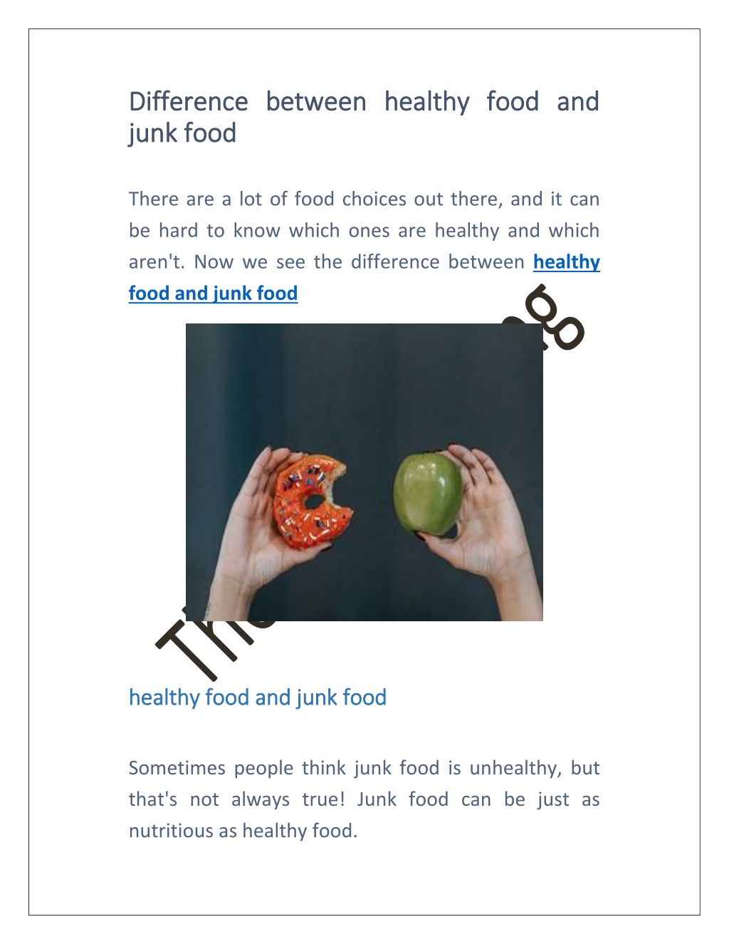 PPT Difference Between Healthy Food And Junk Food PowerPoint 