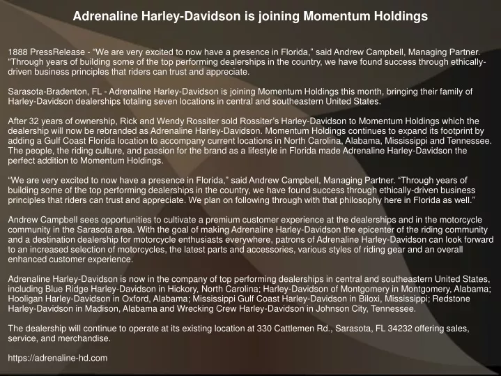 adrenaline harley davidson is joining momentum n.