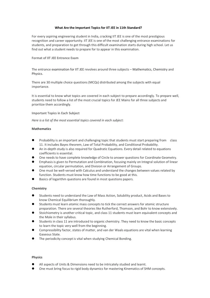 ppt-what-are-the-important-topics-for-iit-jee-in-11th-standard