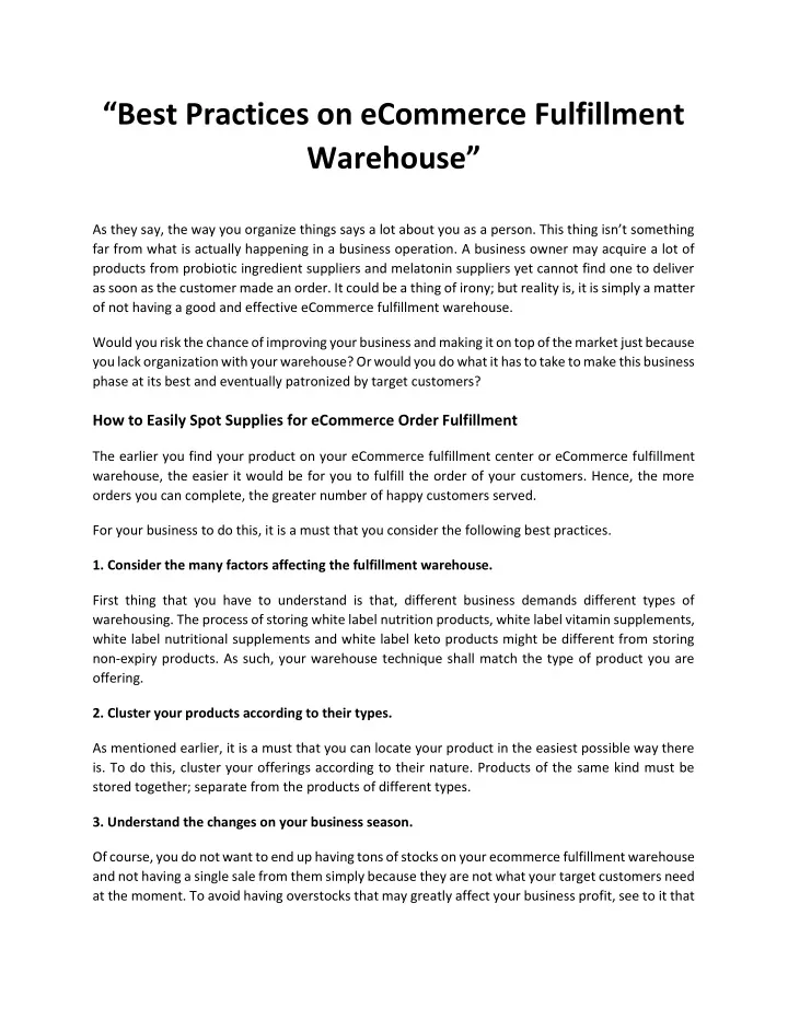 Ppt best practices on ecommerce fulfillment warehouse powerpoint
