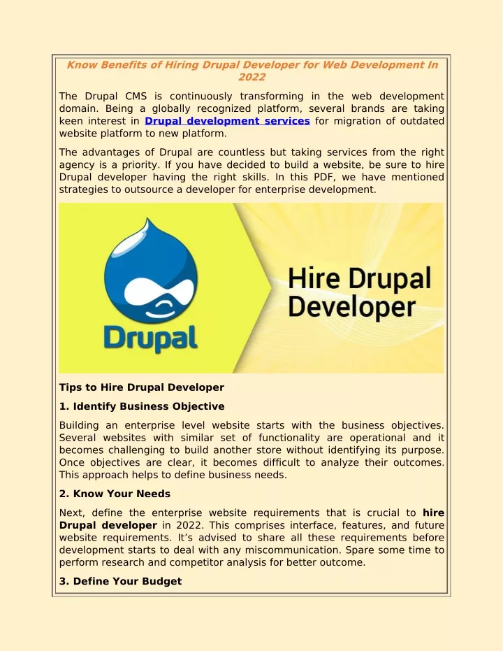 PPT - Know Benefits of Hiring Drupal Developer for Web Development In ...