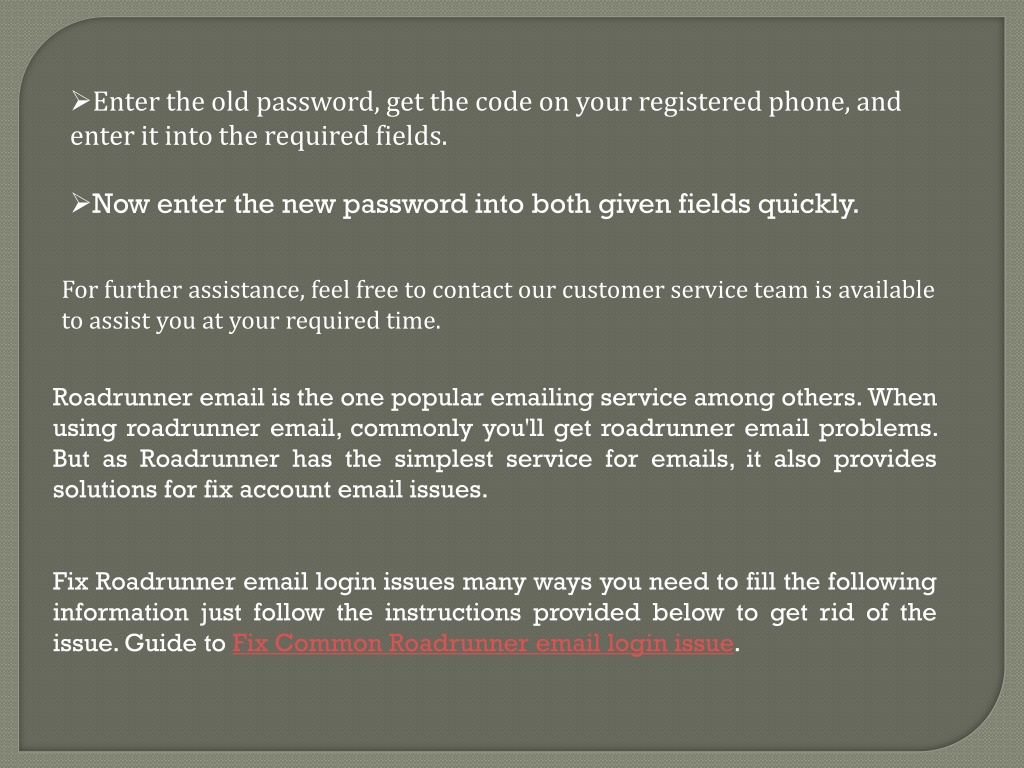 Ppt roadrunner webmail password reset powerpoint presentation free