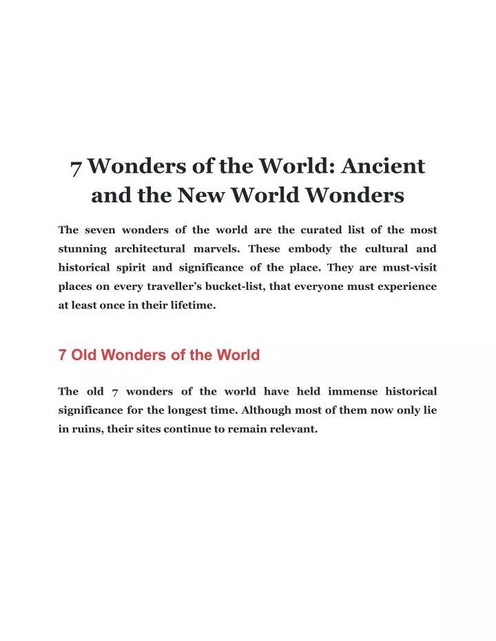 PPT 7 Wonders of the World Ancient and the New World Wonders