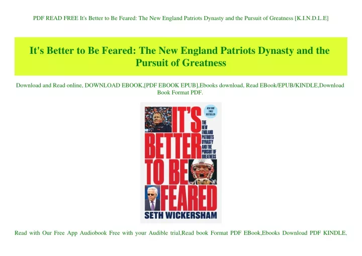 Ppt Pdf Read Free It S Better To Be Feared The New England Patriots