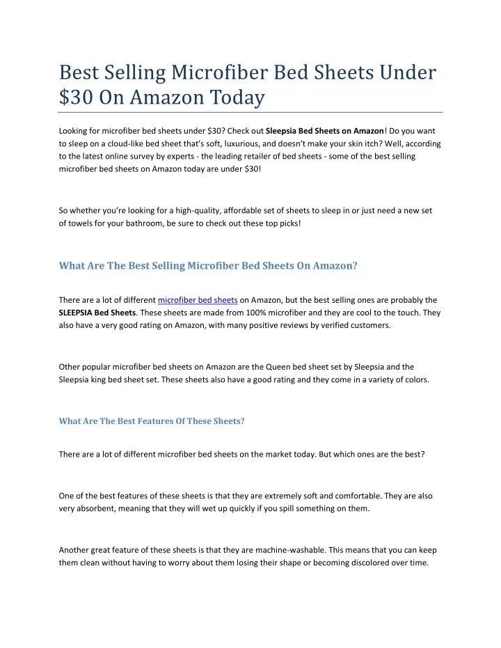 PPT Best Selling Microfiber Bed Sheets Under 30 On Amazon Today