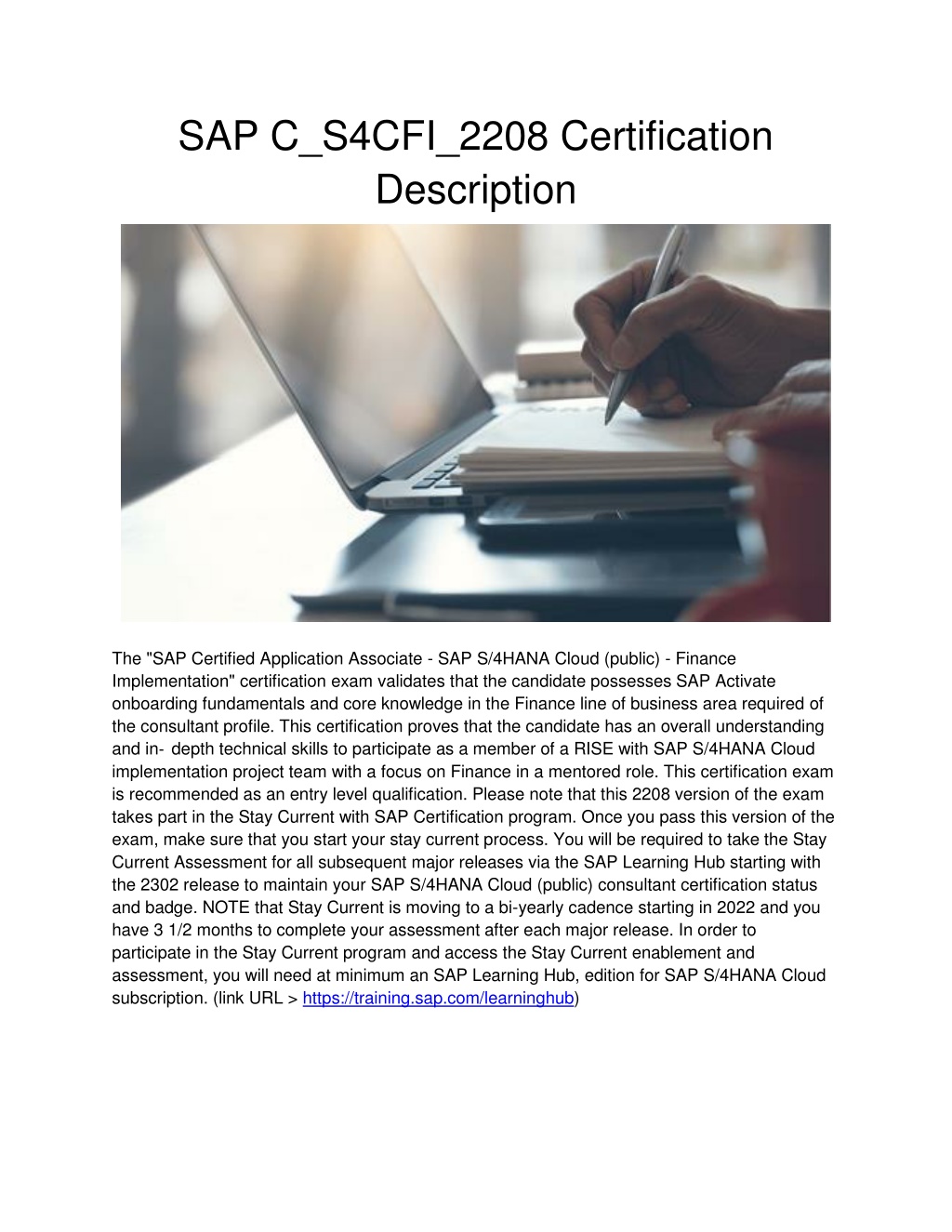 PPT - SAP C_S4CFI_2208 Certification Description PowerPoint ...