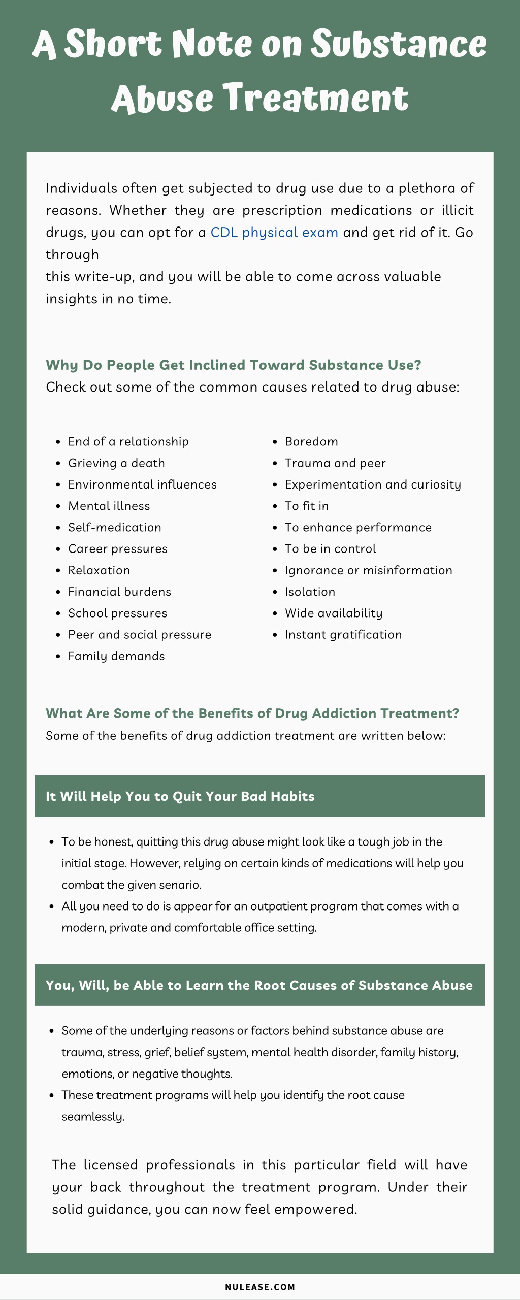 assignments for substance abuse treatment