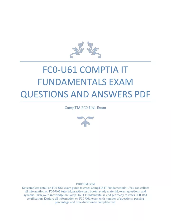 PPT - FC0-U61 CompTIA IT Fundamentals Exam Questions And Answers PDF ...