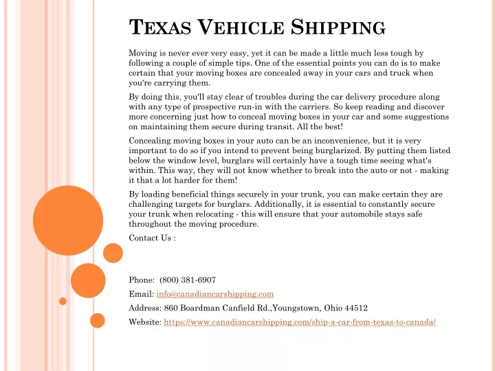 PPT Texas Vehicle Shipping PowerPoint Presentation, free download