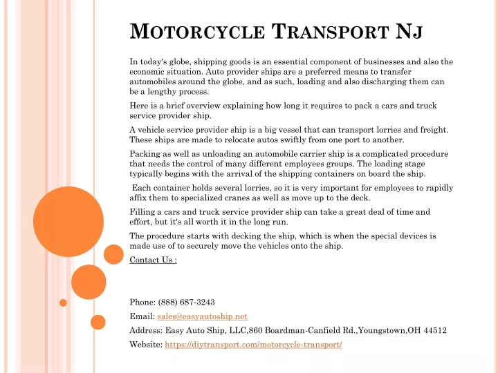 PPT Motorcycle Transport Nj PowerPoint Presentation, free download