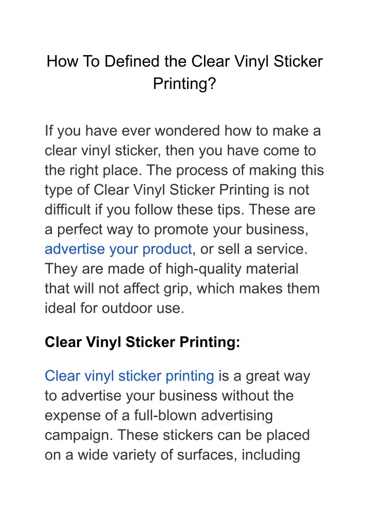 PPT - How To Defined the Clear Vinyl Sticker Printing PowerPoint ...