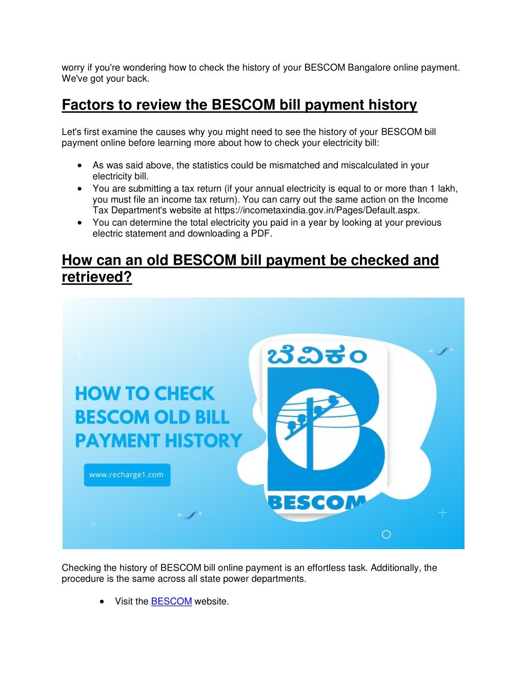 How To Check Bescom Bill Payment History