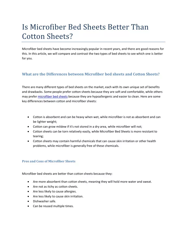 PPT Is Microfiber Bed Sheets Better Than Cotton Sheets? PowerPoint