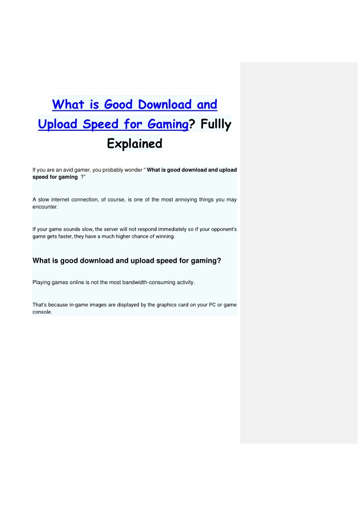 Ppt explained what is good download and upload speed for gaming