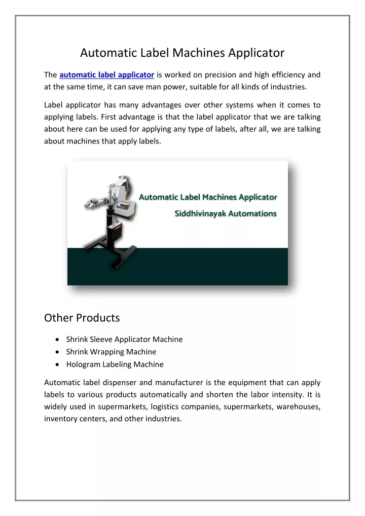 PPT - Automatic Label Machines Applicator PowerPoint Presentation, free ...