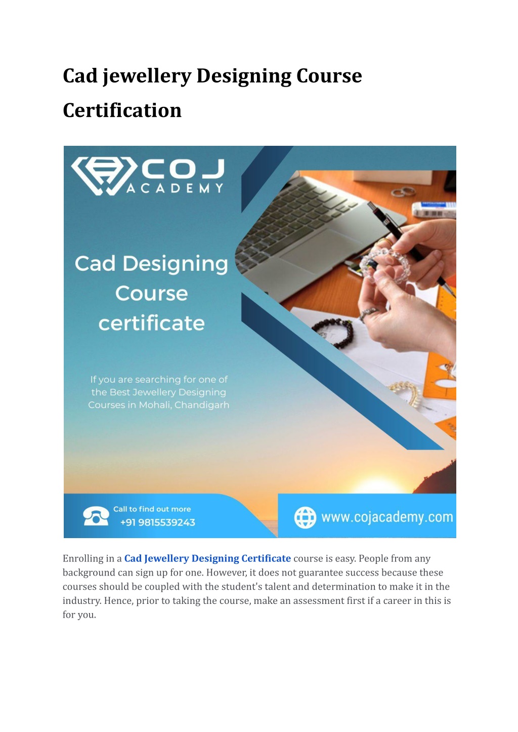 PPT Cad jewellery Designing Course Certification PowerPoint