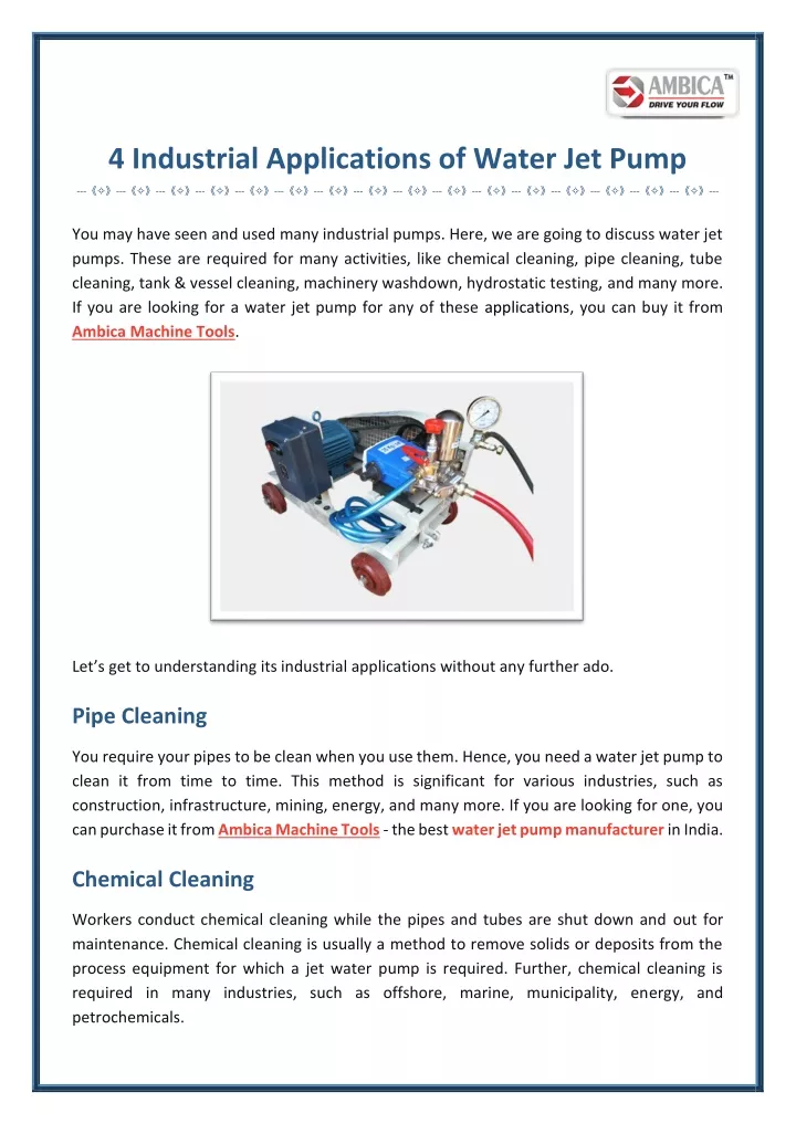 PPT 4 Industrial Applications of Water Jet Pump PowerPoint