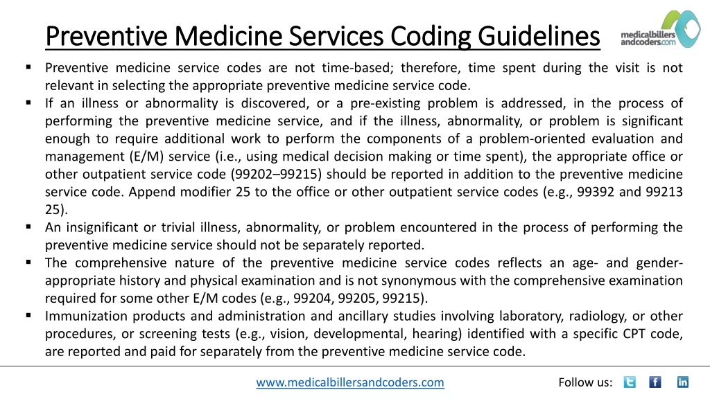 PPT Preventive Medicine Services Coding Guidelines PowerPoint