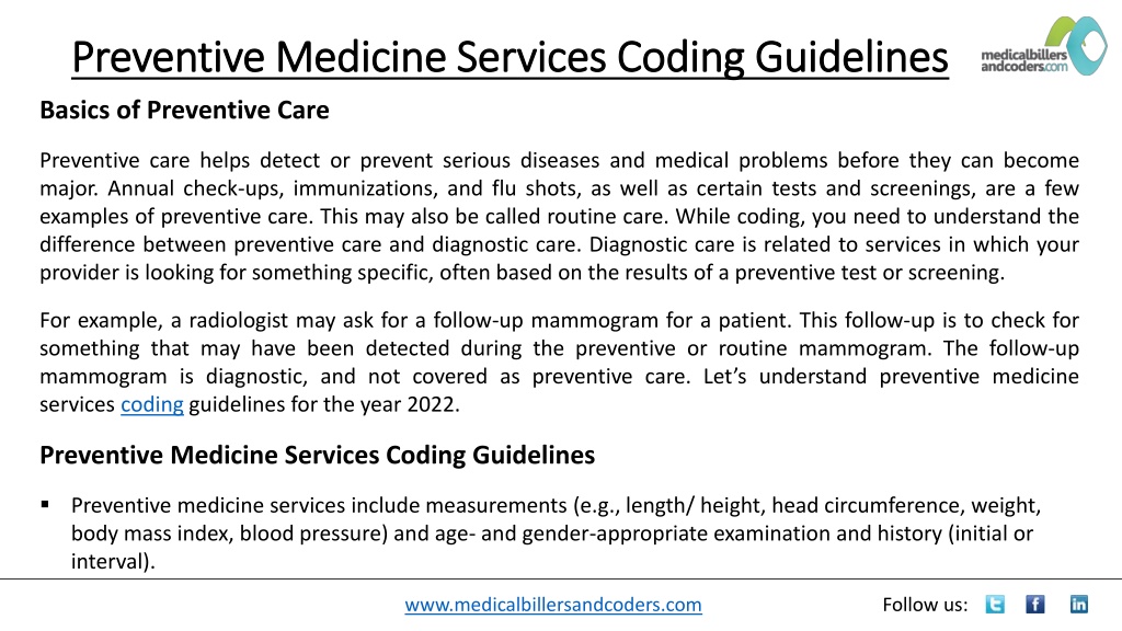 PPT Preventive Medicine Services Coding Guidelines PowerPoint