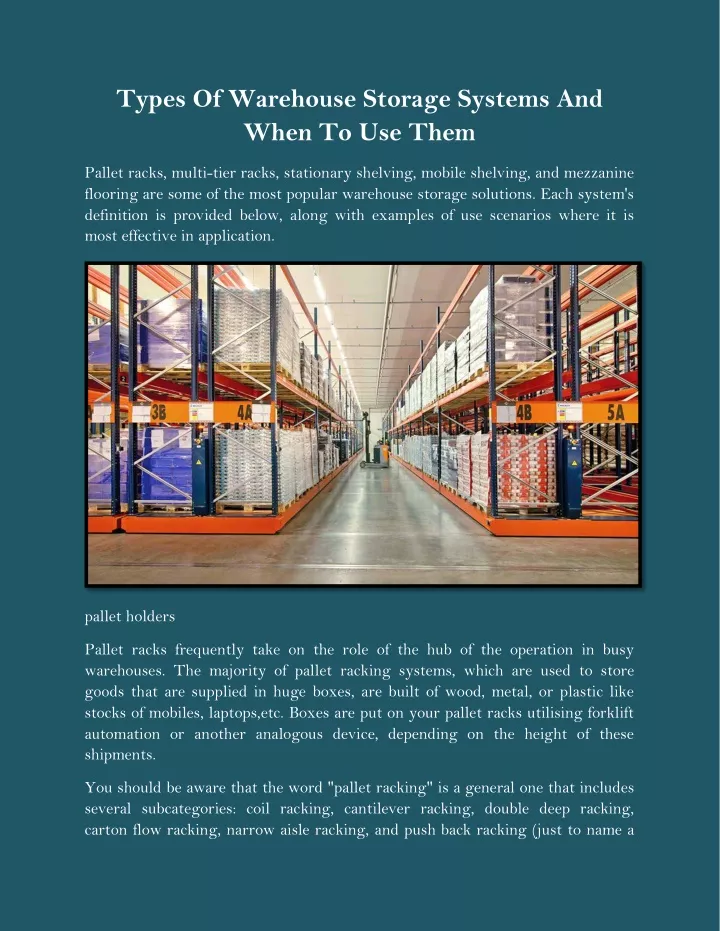 PPT   Types Of Warehouse Storage Systems And When To Use Them