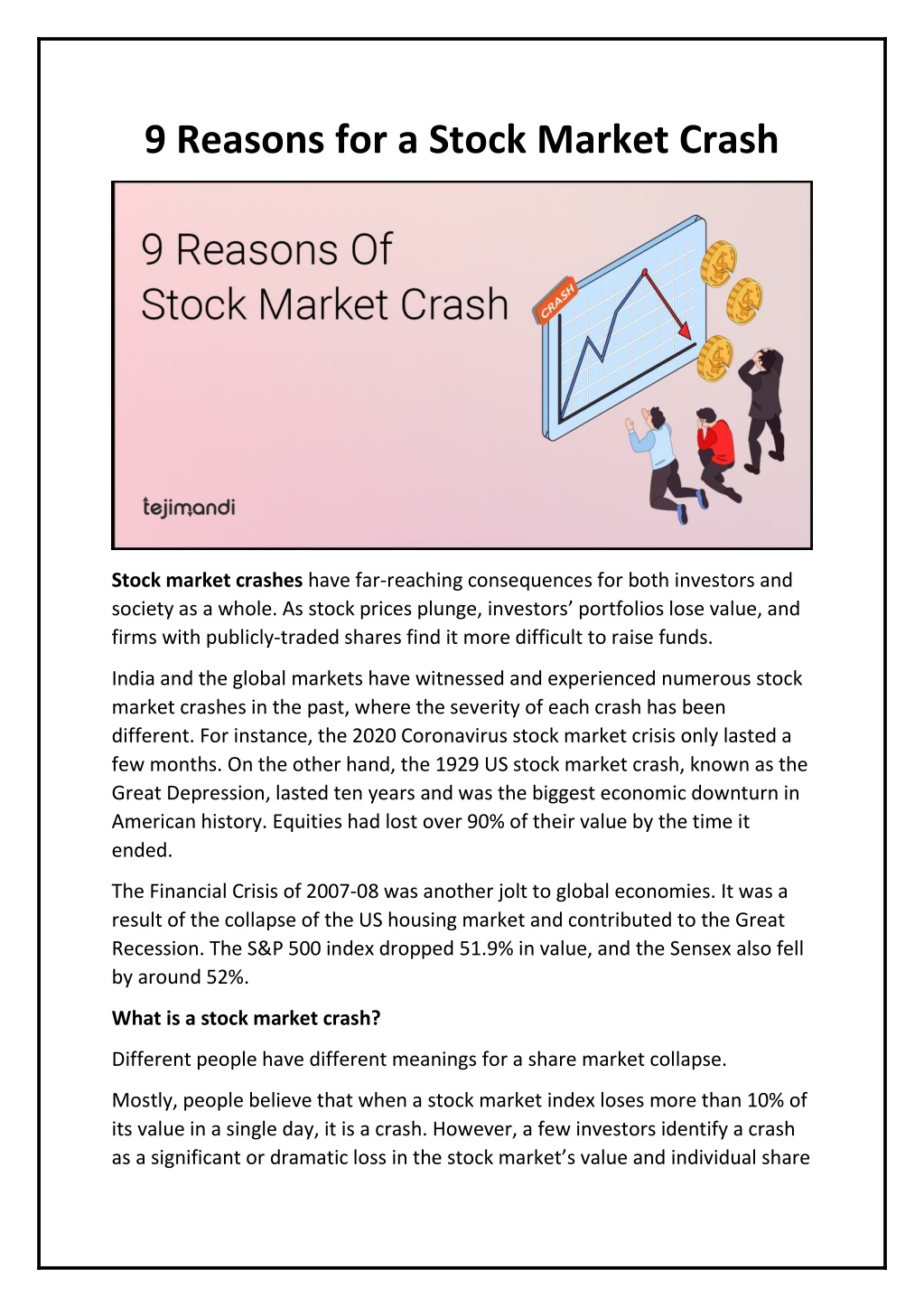 PPT 9 Reasons for a Stock Market Crash PowerPoint Presentation, free