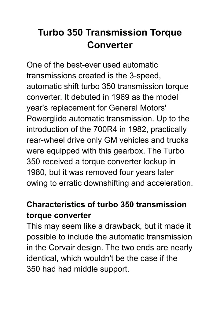 turbo 350 transmission stall converter