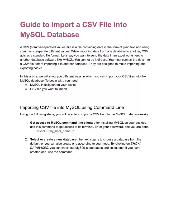 Ppt Guide To Import A Csv File Into Mysql Databasedocx Powerpoint Presentation Id11609972 8511