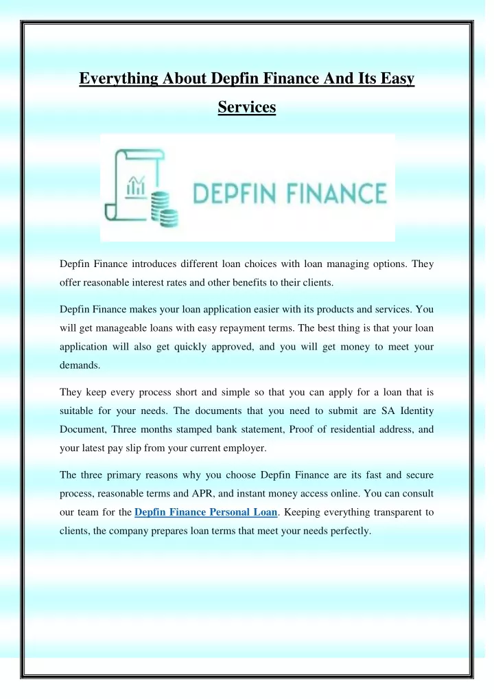 PPT - Everything About Depfin Finance And Its Easy Services PowerPoint ...