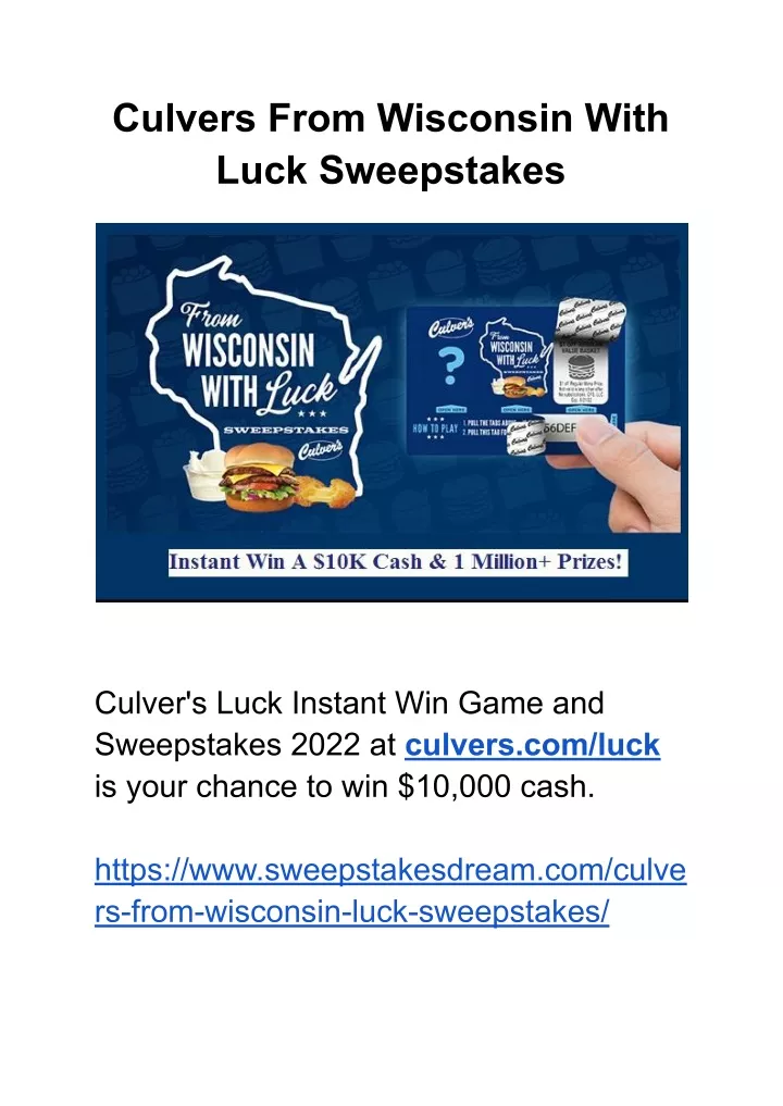 PPT Culvers From Wisconsin With Luck Sweepstakes PowerPoint