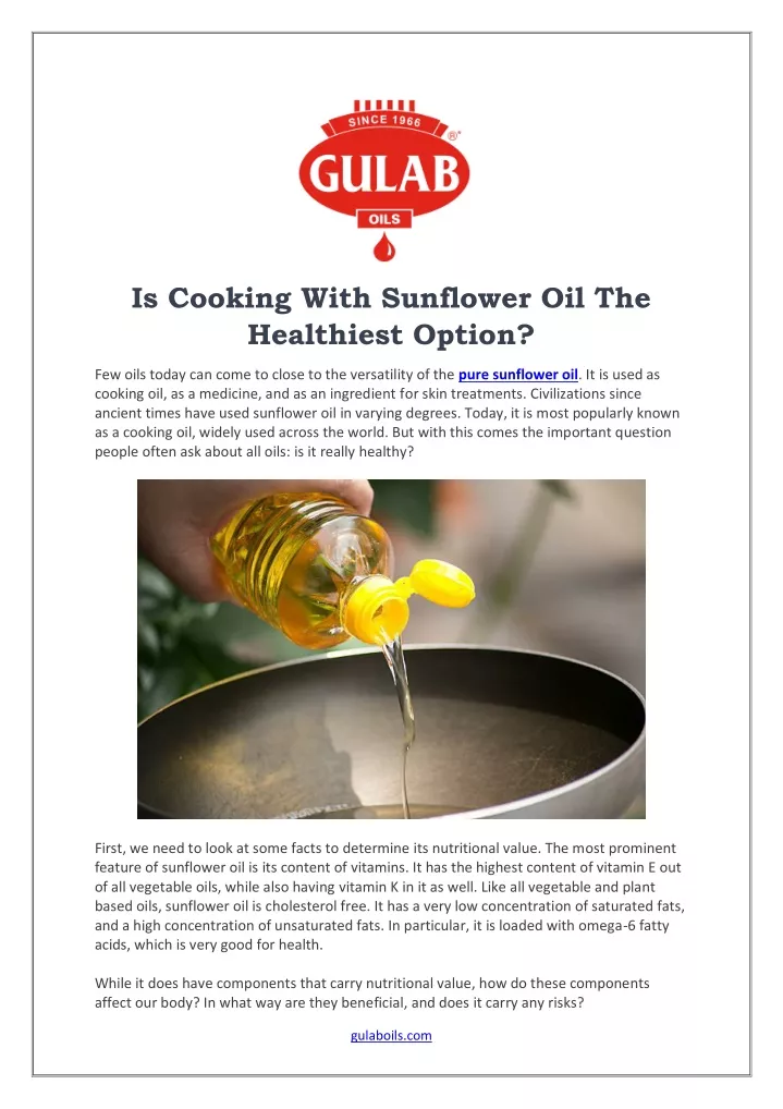 PPT Is Cooking With Sunflower Oil The Healthiest Option? PowerPoint