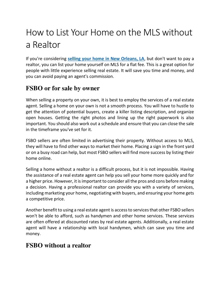PPT How To List Your Home On The MLS Without A Realtor PowerPoint ppt-how-to-list-your-home-on-the-mls-without-a-realtor-powerpoint