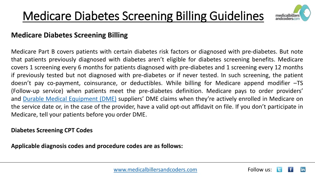 PPT - Medicare Diabetes Screening Billing Guidelines PowerPoint ...