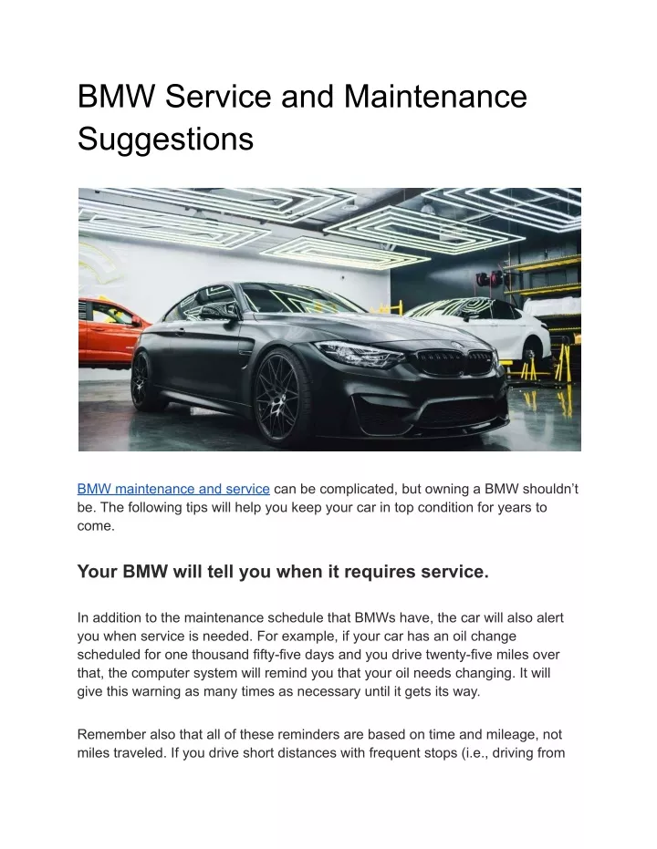 PPT BMW Service and Maintenance Suggestions PowerPoint Presentation