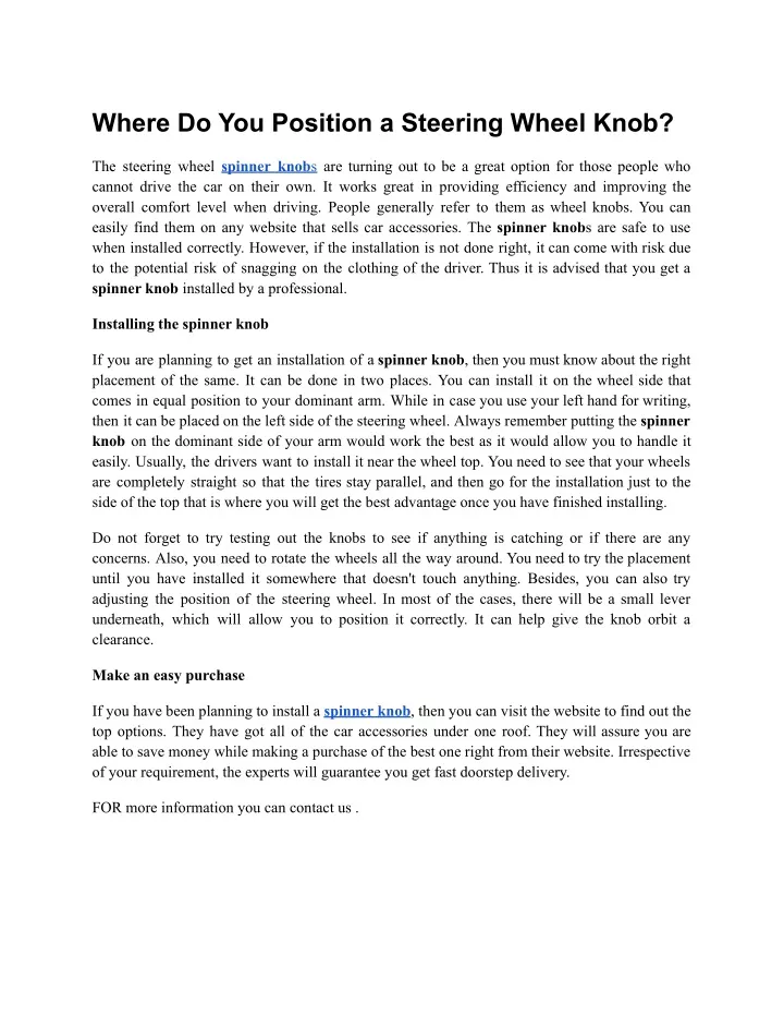 PPT Where Do You Position a Steering Wheel Knob_ PowerPoint