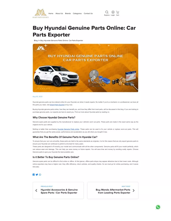 PPT BUY HYUNDAI PARTS ONLINE FROM SMART PARTS EXPORTS PowerPoint Presentation ID11624141