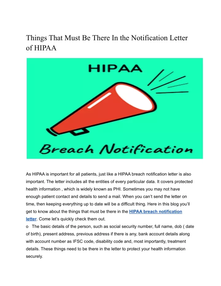 PPT Things That Must Be There In the Notification Letter of HIPAA