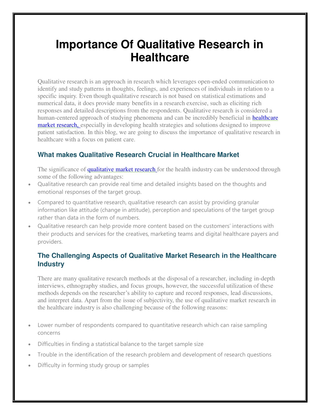 qualitative research in healthcare examples