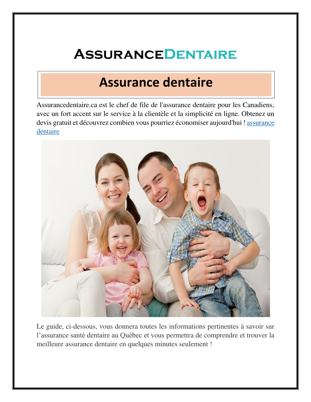 PPT - Assurance Dentaire Assurancedentaire.ca PowerPoint Presentation ...