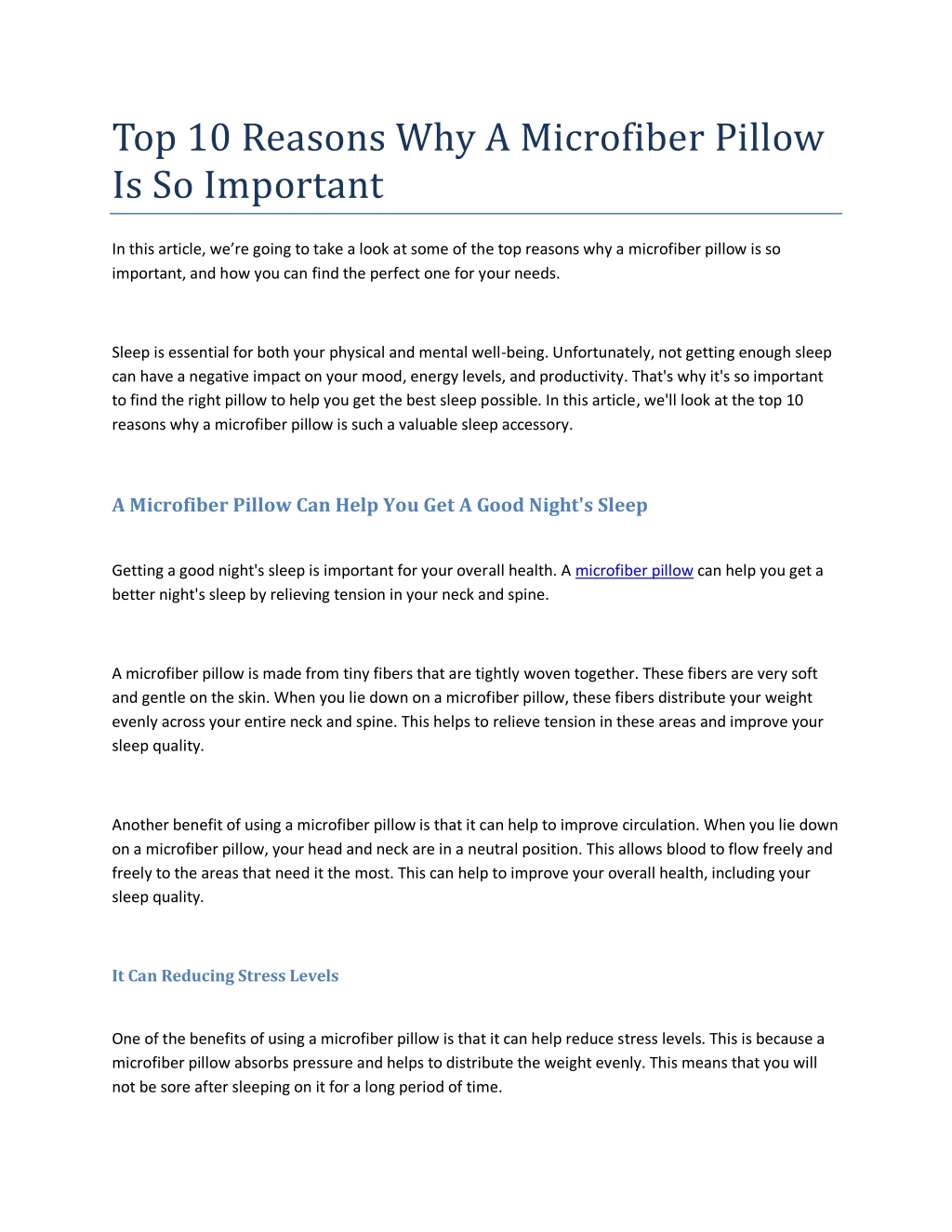 PPT Top 10 Reasons Why A Microfiber Pillow Is So Important PowerPoint