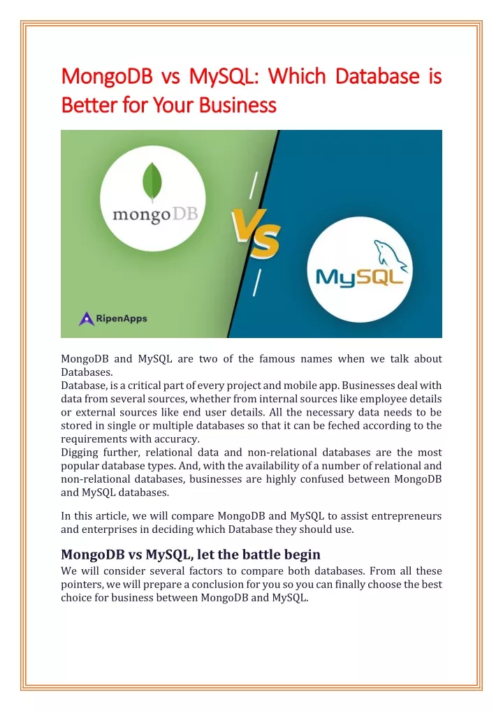 PPT - MongoDB Vs MySQL Which Database Is Better For Your Business ...